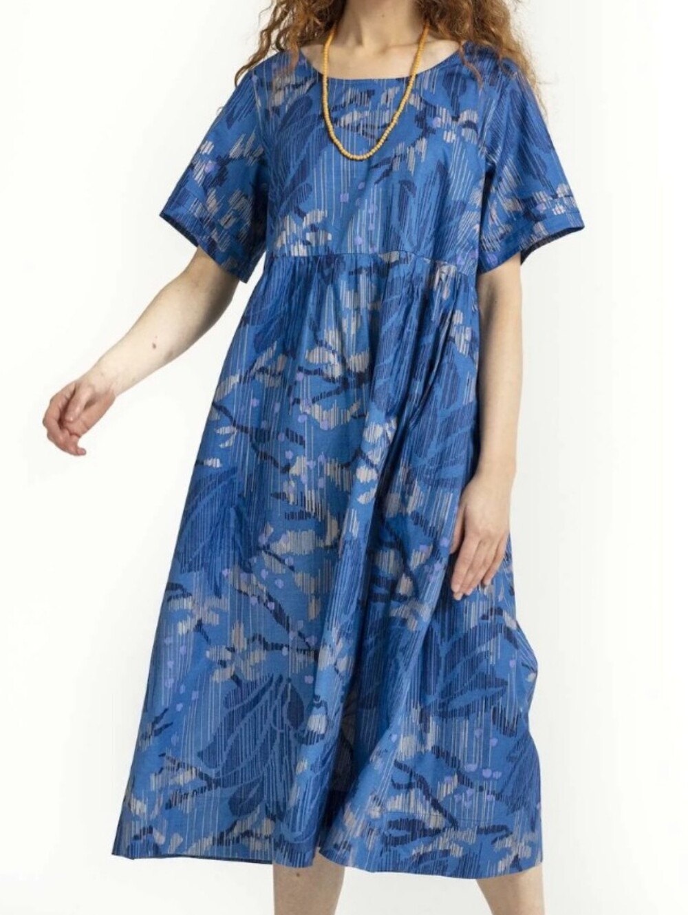 NEW Gudrun Sjoden Blue Midi Dress Cotton Floral Magnoli Pockets Small